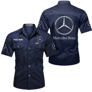 Mercedes Benz Short Sleeved Shirt, All Over Print Button Shirt CAR444052625867 - Dark Blue