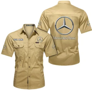 Mercedes Benz Short Sleeved Shirt, All Over Print Button Shirt CAR444052625867 - Khaki