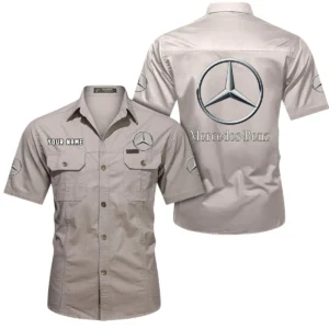 Mercedes Benz Short Sleeved Shirt, All Over Print Button Shirt CAR444052625867 - Beige