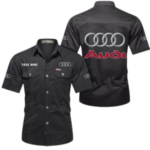 Audi Short Sleeved Shirt, All Over Print Button Shirt CAR444052625868 - Black