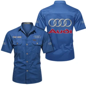 Audi Short Sleeved Shirt, All Over Print Button Shirt CAR444052625868 - Cowboy Blue