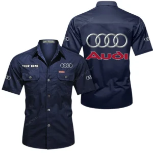 Audi Short Sleeved Shirt, All Over Print Button Shirt CAR444052625868 - Dark Blue