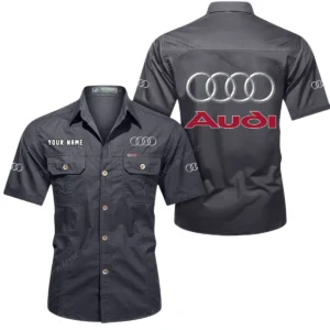 Audi Short Sleeved Shirt, All Over Print Button Shirt CAR444052625868 - Gray