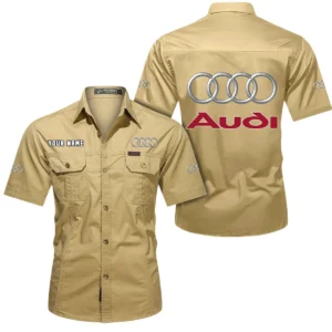 Audi Short Sleeved Shirt, All Over Print Button Shirt CAR444052625868 - Khaki