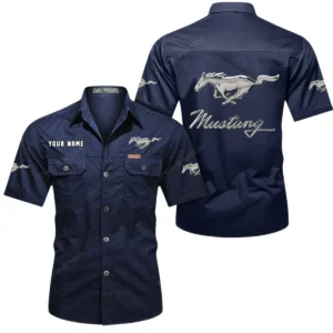 Ford Mustang Short Sleeved Shirt, All Over Print Button Shirt CAR444052625869 - Dark Blue