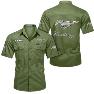 Ford Mustang Short Sleeved Shirt, All Over Print Button Shirt CAR444052625869 - Fruit Green
