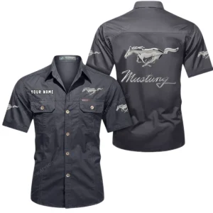 Ford Mustang Short Sleeved Shirt, All Over Print Button Shirt CAR444052625869 - Gray