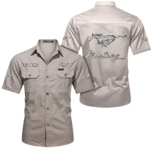 Ford Mustang Short Sleeved Shirt, All Over Print Button Shirt CAR444052625869 - Beige