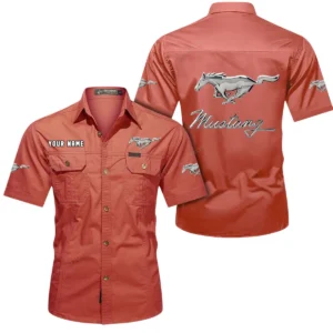 Ford Mustang Short Sleeved Shirt, All Over Print Button Shirt CAR444052625869 - Red