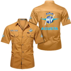 MV Agusta Short Sleeved Shirt, All Over Print Button Shirt CAR444052625871 - Turmeric
