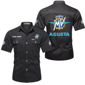 MV Agusta Short Sleeved Shirt, All Over Print Button Shirt CAR444052625871 - Black
