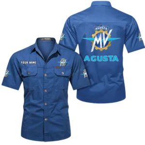 MV Agusta Short Sleeved Shirt, All Over Print Button Shirt CAR444052625871 - Cowboy Blue