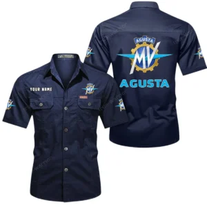 MV Agusta Short Sleeved Shirt, All Over Print Button Shirt CAR444052625871 - Dark Blue