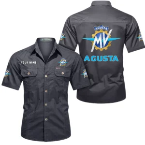 MV Agusta Short Sleeved Shirt, All Over Print Button Shirt CAR444052625871 - Gray