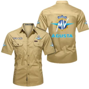 MV Agusta Short Sleeved Shirt, All Over Print Button Shirt CAR444052625871 - Khaki