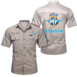 MV Agusta Short Sleeved Shirt, All Over Print Button Shirt CAR444052625871 - Beige