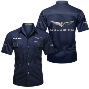 Honda Gold Wing Short Sleeved Shirt, All Over Print Button Shirt CAR444052625872 - Dark Blue