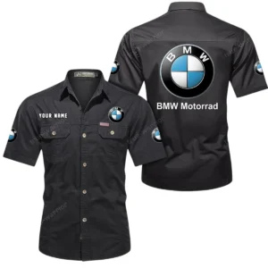 BMW Motorrad Short Sleeved Shirt, All Over Print Button Shirt CAR444052625873 - Black
