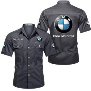 BMW Motorrad Short Sleeved Shirt, All Over Print Button Shirt CAR444052625873 - Gray
