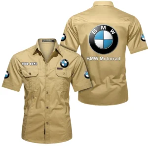 BMW Motorrad Short Sleeved Shirt, All Over Print Button Shirt CAR444052625873 - Khaki