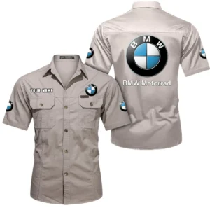 BMW Motorrad Short Sleeved Shirt, All Over Print Button Shirt CAR444052625873 - Beige