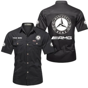 Mercedes AMG Short Sleeved Shirt, All Over Print Button Shirt CAR444052625874 - Black
