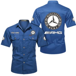 Mercedes AMG Short Sleeved Shirt, All Over Print Button Shirt CAR444052625874 - Cowboy Blue