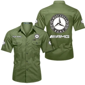 Mercedes AMG Short Sleeved Shirt, All Over Print Button Shirt CAR444052625874 - Fruit Green