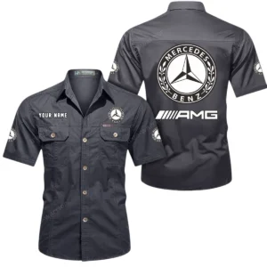 Mercedes AMG Short Sleeved Shirt, All Over Print Button Shirt CAR444052625874 - Gray