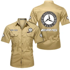 Mercedes AMG Short Sleeved Shirt, All Over Print Button Shirt CAR444052625874 - Khaki