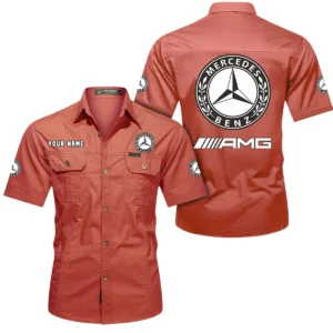 Mercedes AMG Short Sleeved Shirt, All Over Print Button Shirt CAR444052625874 - Red