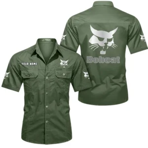 Bobcat Short Sleeved Shirt, All Over Print Button Shirt CAR444052625876 - Army Green