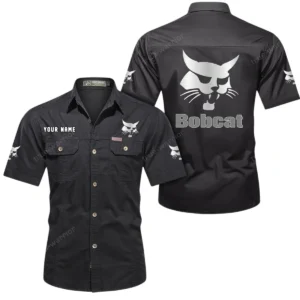 Bobcat Short Sleeved Shirt, All Over Print Button Shirt CAR444052625876 - Black