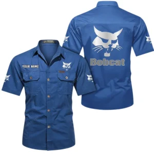 Bobcat Short Sleeved Shirt, All Over Print Button Shirt CAR444052625876 - Cowboy Blue