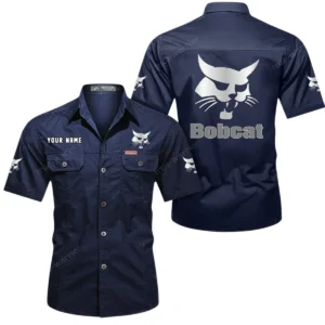 Bobcat Short Sleeved Shirt, All Over Print Button Shirt CAR444052625876 - Dark Blue