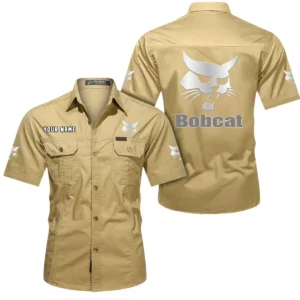 Bobcat Short Sleeved Shirt, All Over Print Button Shirt CAR444052625876 - Khaki