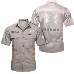 Bobcat Short Sleeved Shirt, All Over Print Button Shirt CAR444052625876 - Beige