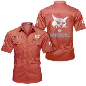 Bobcat Short Sleeved Shirt, All Over Print Button Shirt CAR444052625876 - Red
