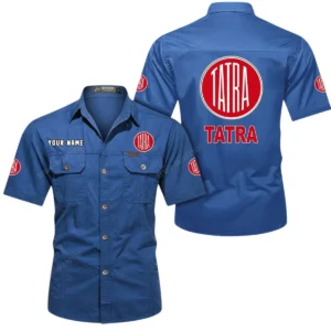Tatra Short Sleeved Shirt, All Over Print Button Shirt CAR444052625878 - Cowboy Blue