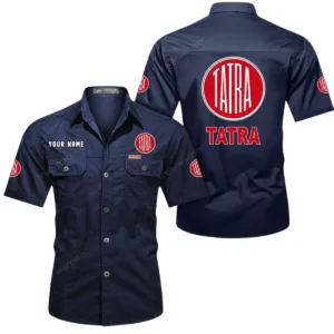 Tatra Short Sleeved Shirt, All Over Print Button Shirt CAR444052625878 - Dark Blue