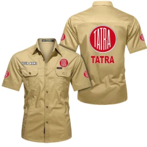 Tatra Short Sleeved Shirt, All Over Print Button Shirt CAR444052625878 - Khaki