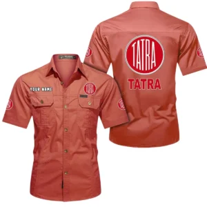 Tatra Short Sleeved Shirt, All Over Print Button Shirt CAR444052625878 - Red