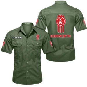 Kenworth Short Sleeved Shirt, All Over Print Button Shirt CAR444052625879 - Army Green