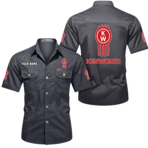 Kenworth Short Sleeved Shirt, All Over Print Button Shirt CAR444052625879 - Gray