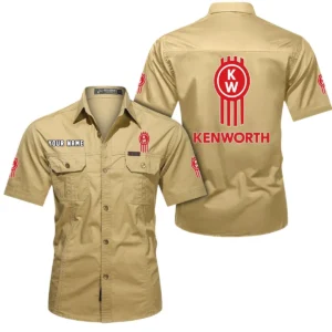 Kenworth Short Sleeved Shirt, All Over Print Button Shirt CAR444052625879 - Khaki