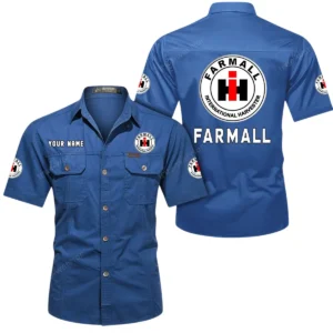 Farmall Short Sleeved Shirt, All Over Print Button Shirt CAR444052625880 - Cowboy Blue