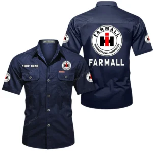 Farmall Short Sleeved Shirt, All Over Print Button Shirt CAR444052625880 - Dark Blue