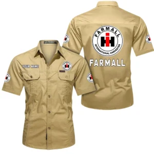 Farmall Short Sleeved Shirt, All Over Print Button Shirt CAR444052625880 - Khaki