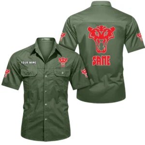 Same Short Sleeved Shirt, All Over Print Button Shirt CAR444052625882 - Army Green