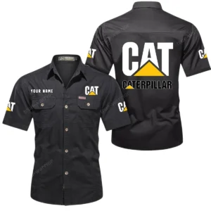 Caterpillar Inc Short Sleeved Shirt, All Over Print Button Shirt CAR444052625883 - Black